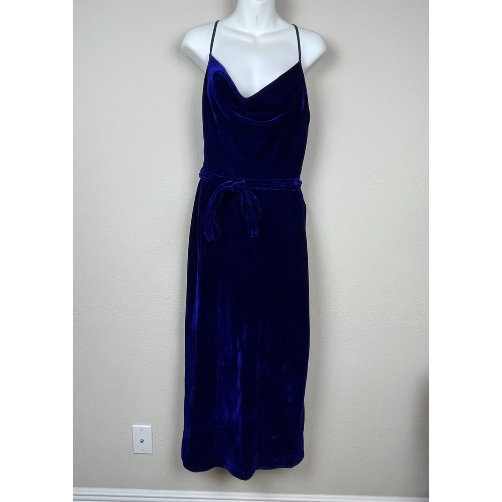 Adalyn Ray Royal Blue Velvet Maxi Dress Size L Crisscross Back Lined Whimsigoth